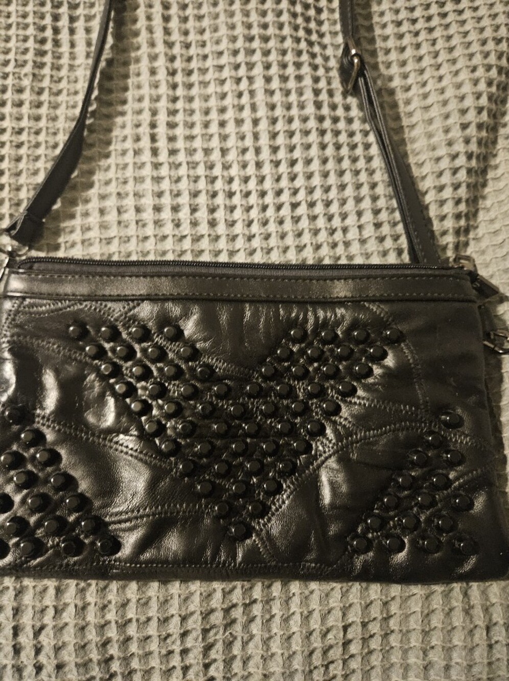 Black Studded Leather Crossbody Bag